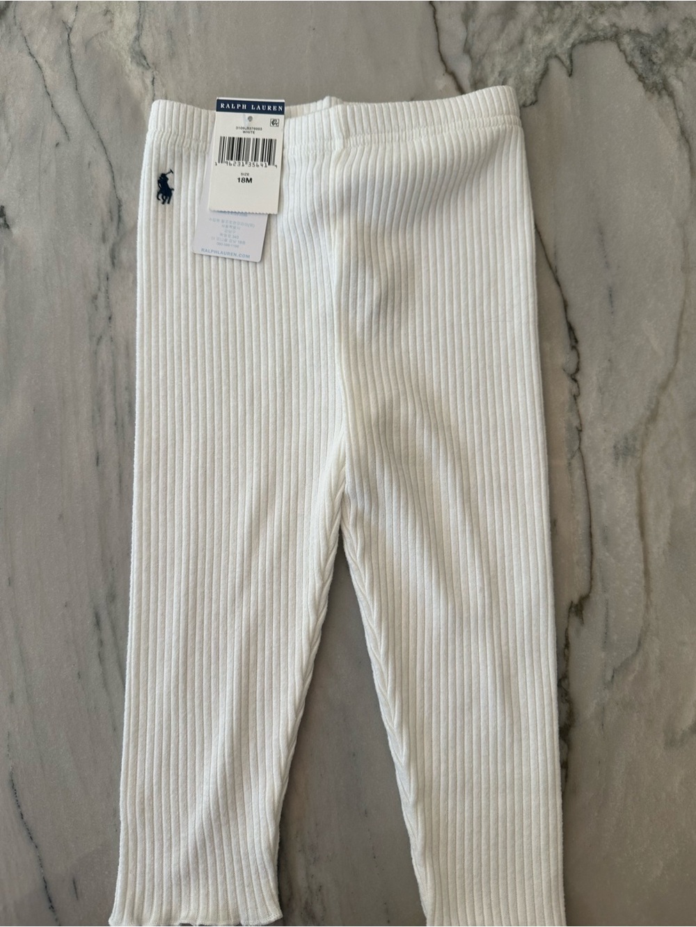 Ralph Lauren White Ribbed Kids Leggings Size 18 Months